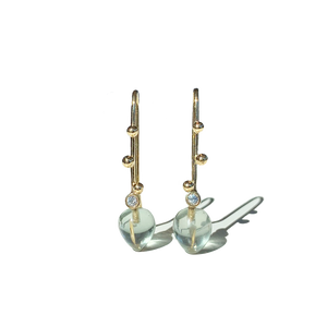 Earrings 18K Solide Gold with Prasiolite Stones and White Sapphires