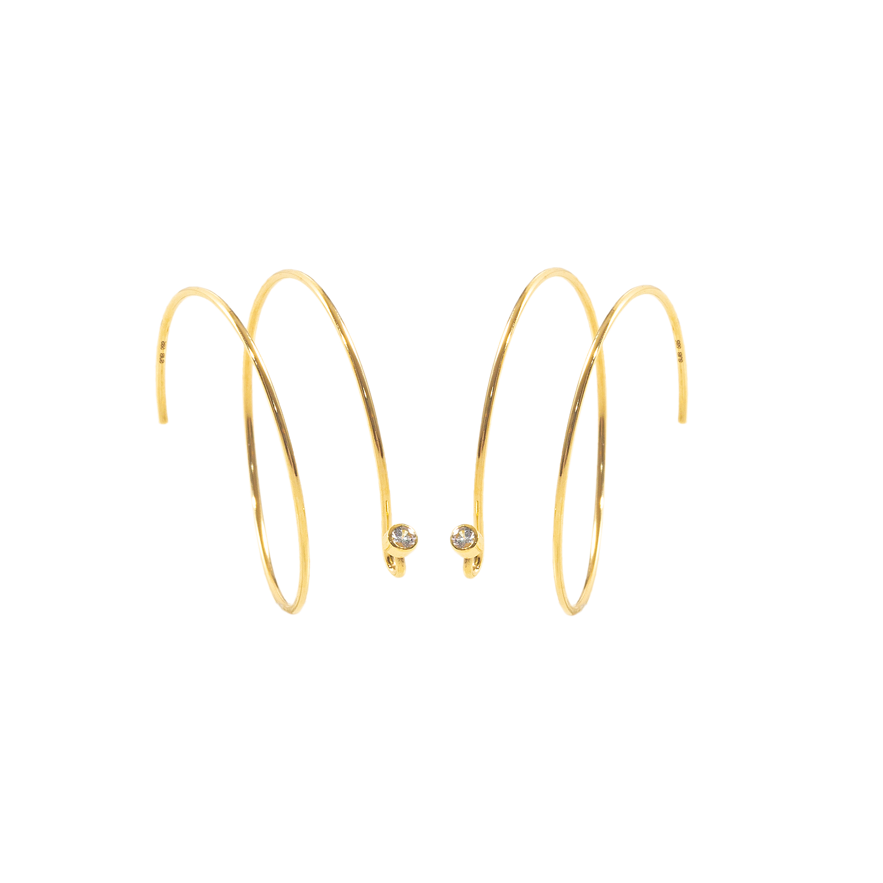 Earrings 14K Solid Gold Double Hoops with White Sapphires Large Size by Susan Brandt Jewelry