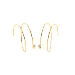 Earrings 14K Solid Gold Double Hoops with White Sapphires Large Size by Susan Brandt Jewelry