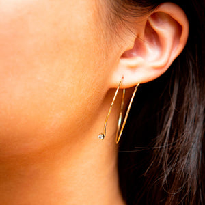 Earrings 14K Solid Gold Double Hoops with White Sapphires Large Size left ear by Susan Brandt Jewelry