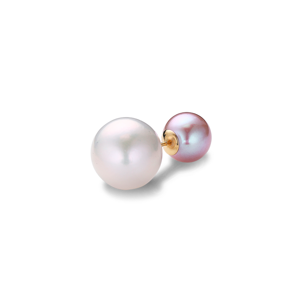 Earring 18K solid gold with white and pink freshwater pearls by Susan Brandt Jewelry