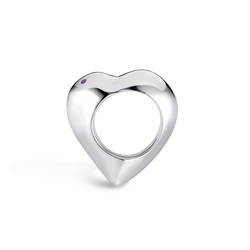 Love ring: Heart-shaped cocktail ring silver with purple diamond by Susan Brandt Jewelry Susan Brandt Jewelry