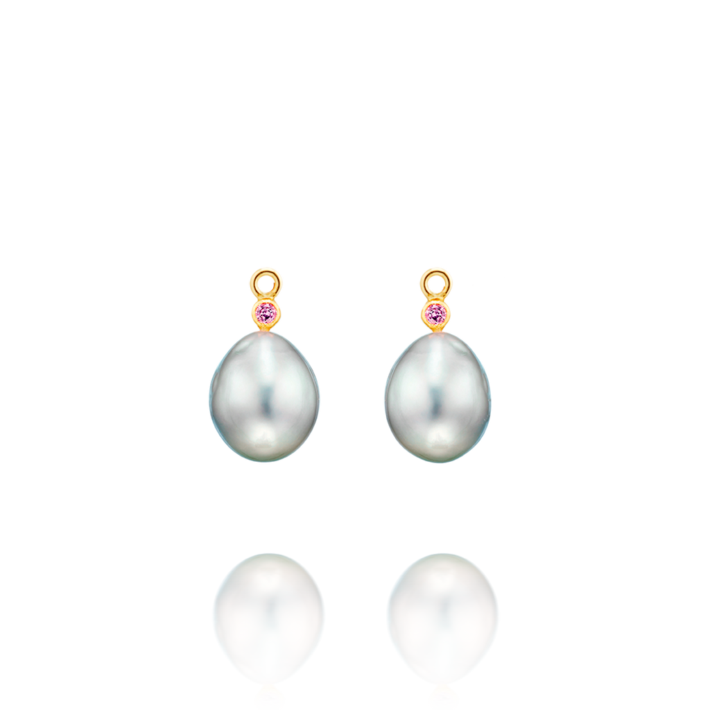 Pendants for Earrings 18K Solid Gold with Tahiti Pearls and Pink Sapphires