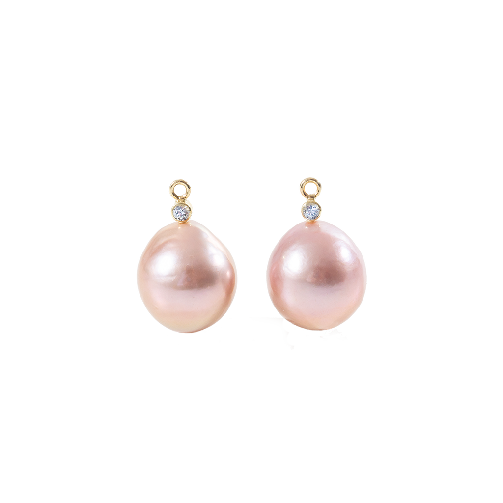 Pendants for Earrings 14K Solid Gold with Pink Freshwater Pearls and White Sapphires by Susan Brandt Jewelry 12. jan 2020