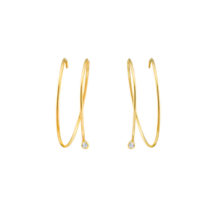 Earrings 14K Solid Gold Double Hoops with White Sapphires Large Size