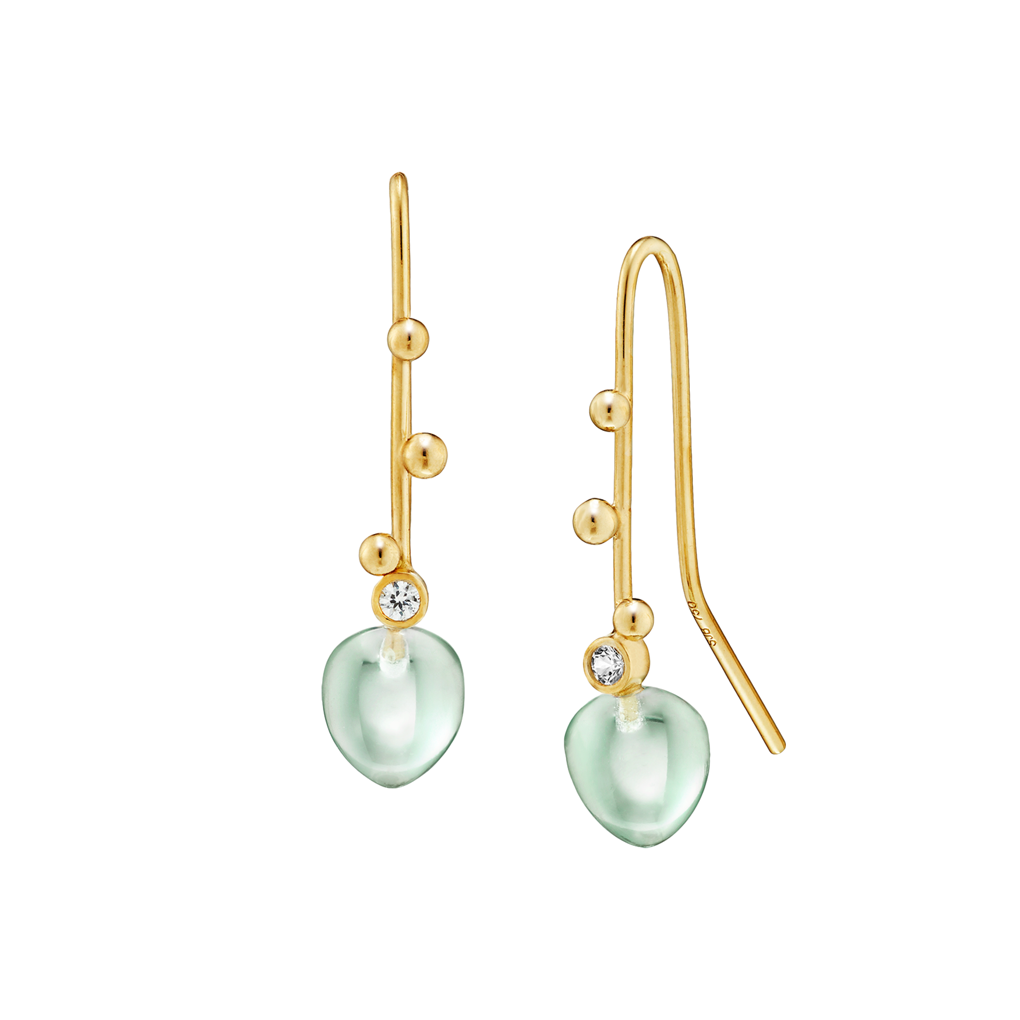 Earrings 18K Solid Gold with Prasiolite Stones and White Sapphires