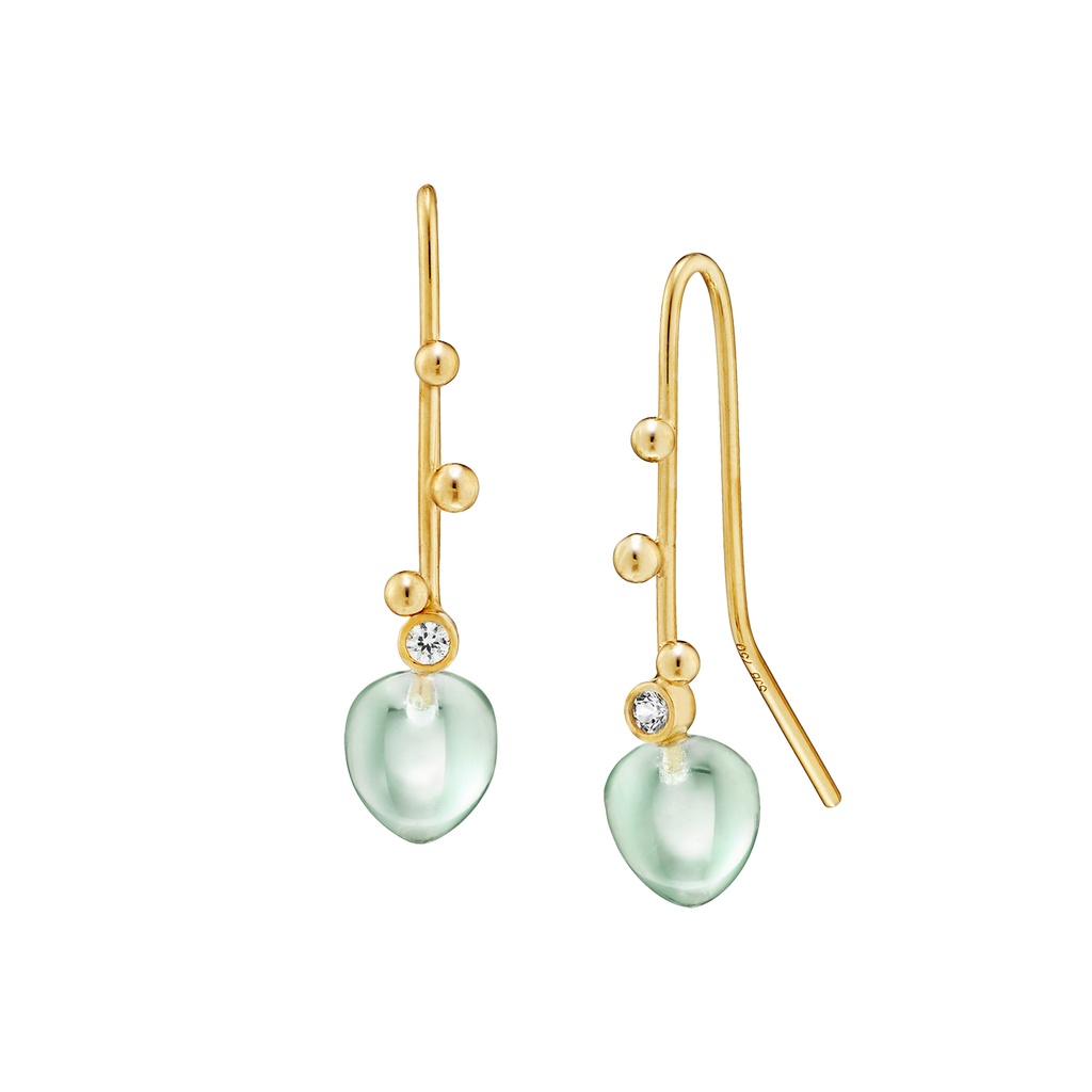 Earrings 18K Solid Gold with Prasiolite Stones and White Sapphires